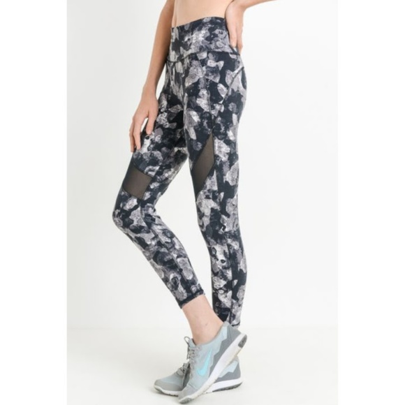 Mono B Pants - Monochrome Camo Print Highwaist Mesh Leggings